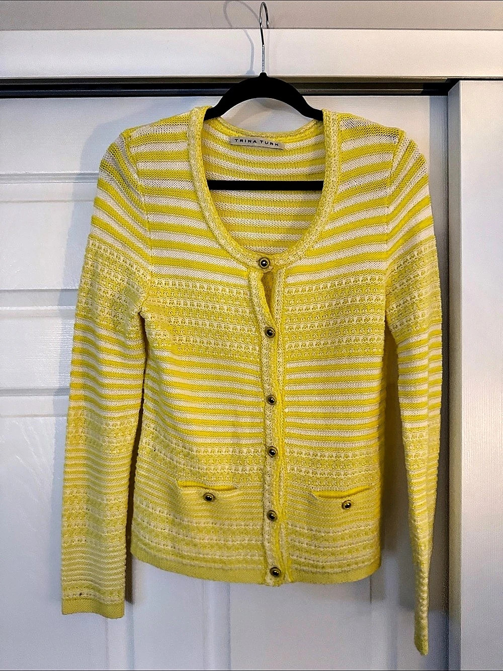 Trina Turk Ashbridge Cardigan Ashbridge Striped Cotton Cardigan Yellow & White